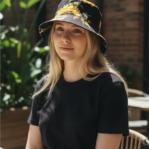 Black Sunflower Bucket Hat - Women's Floral Sun Hat